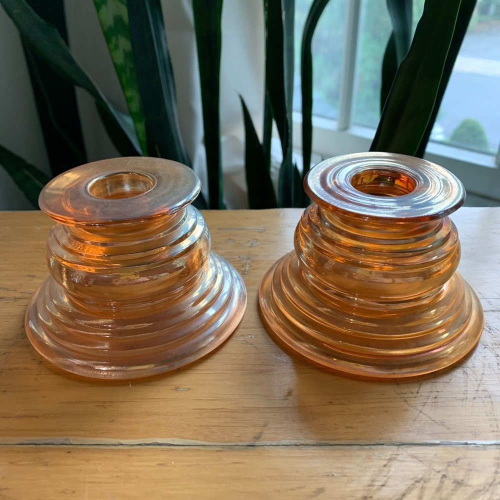 Vintage Carnival Glass Candlestick Holders